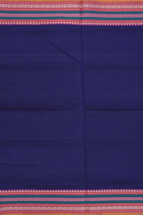 Nine Yards Cotton Saree Navy Blue With Threadwork Border