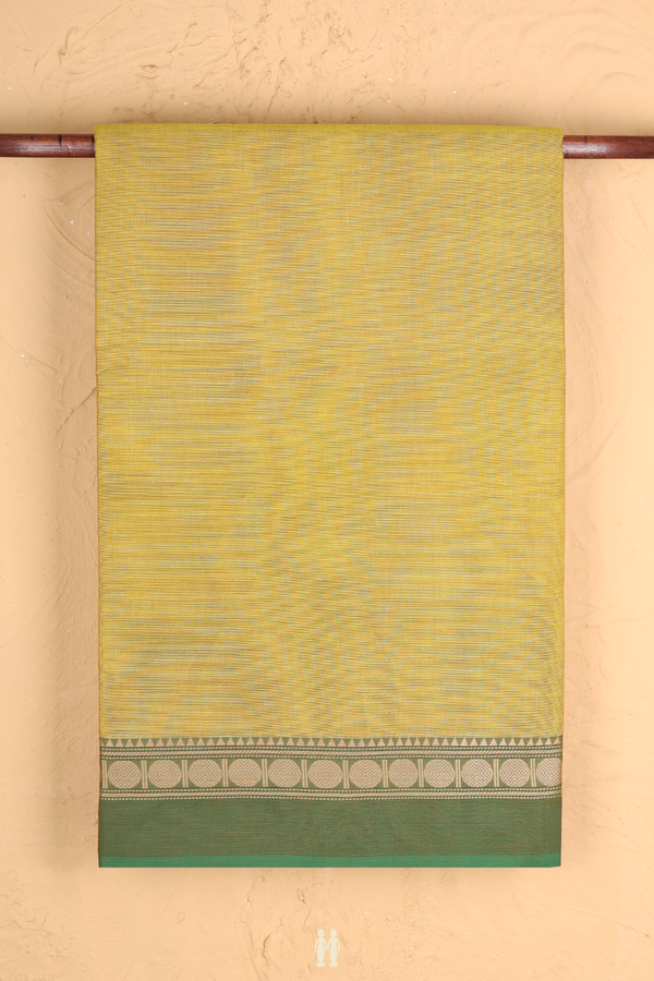 Nine Yards Cotton Saree Olive Yellow With Ganga Jamuna Border