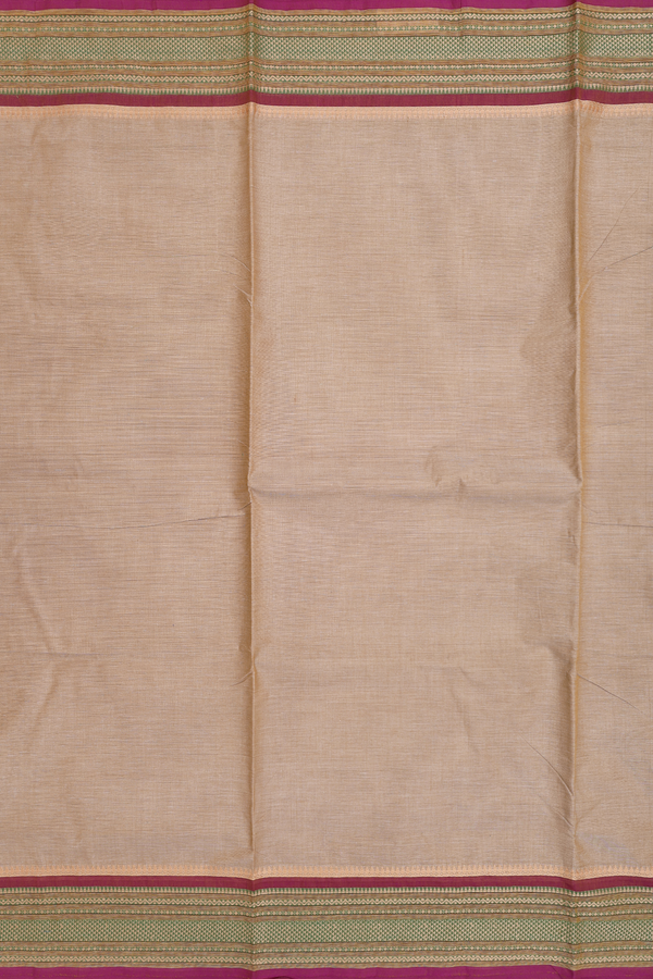 Nine Yards Cotton Saree Pastel Brown With Threadwork Border