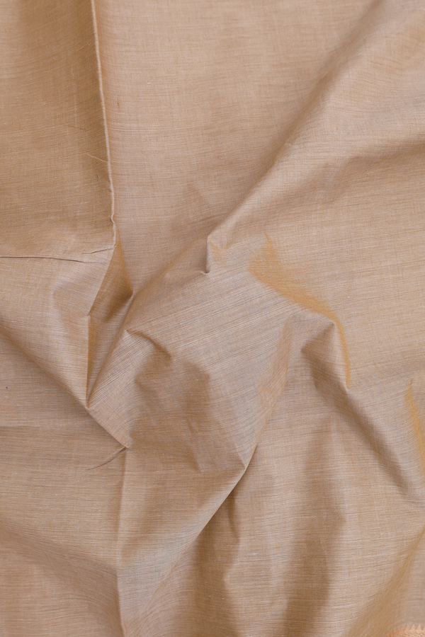Nine Yards Cotton Saree Pastel Brown With Threadwork Border