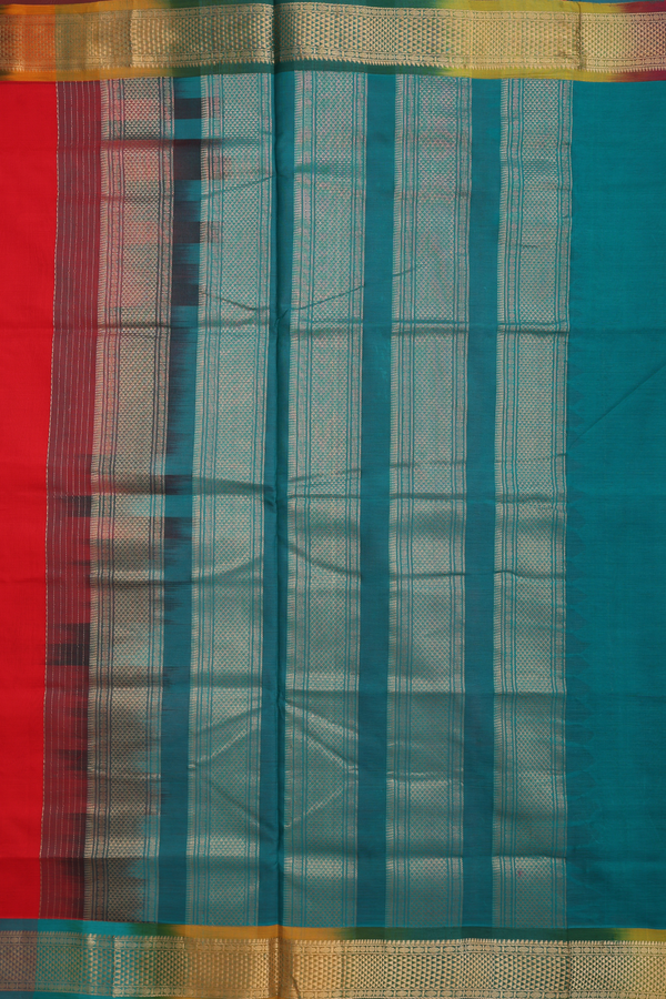 Nine Yards Silk Cotton Saree In Red With Arai Maadam Border
