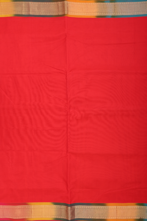 Nine Yards Silk Cotton Saree In Red With Arai Maadam Border