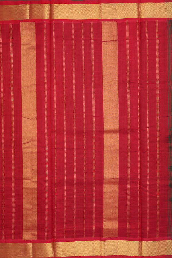 Nine Yards Silk Cotton Saree Brick Brown With Contrast Borde