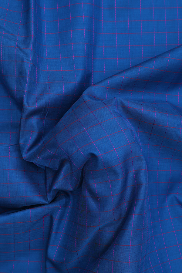 Nine Yards Silk Cotton Saree Cerulean Blue With Checks Design