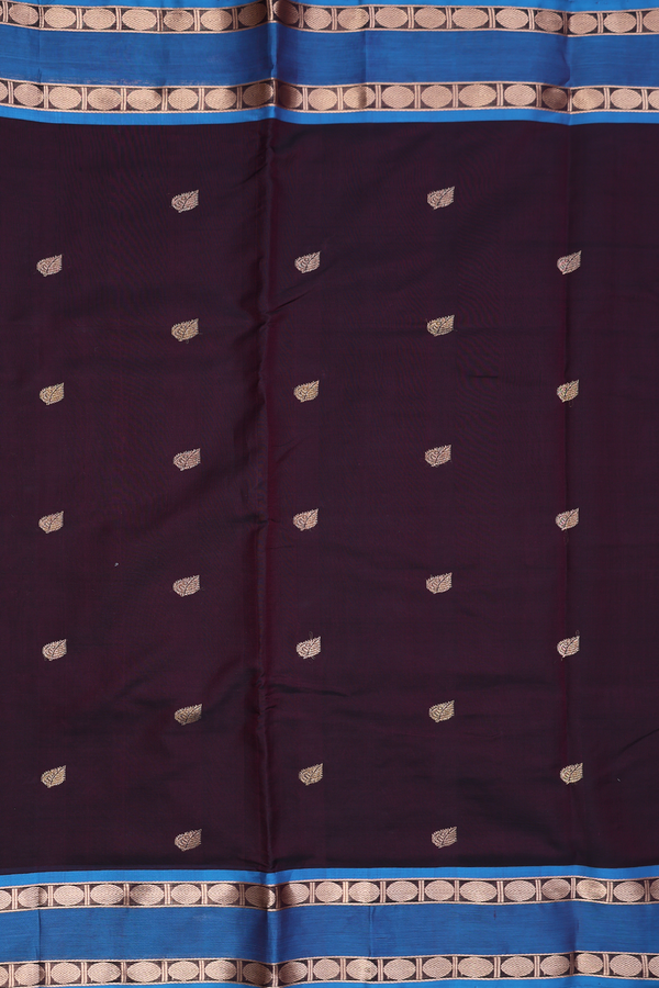 Nine Yards Silk Cotton Saree Dark Oak Brown With Leaf Buttas