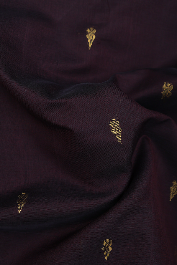 Nine Yards Silk Cotton Saree Dark Oak Brown With Zari Buttas