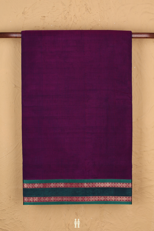 Nine Yards Silk Cotton Saree Deep Purple With Rudraksh Border