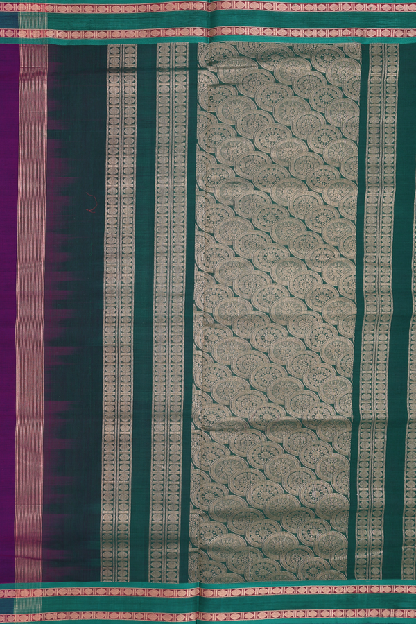 Nine Yards Silk Cotton Saree Deep Purple With Rudraksh Border