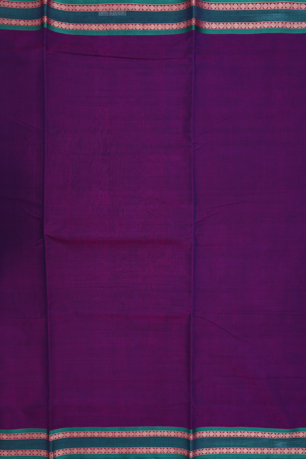 Nine Yards Silk Cotton Saree Deep Purple With Rudraksh Border