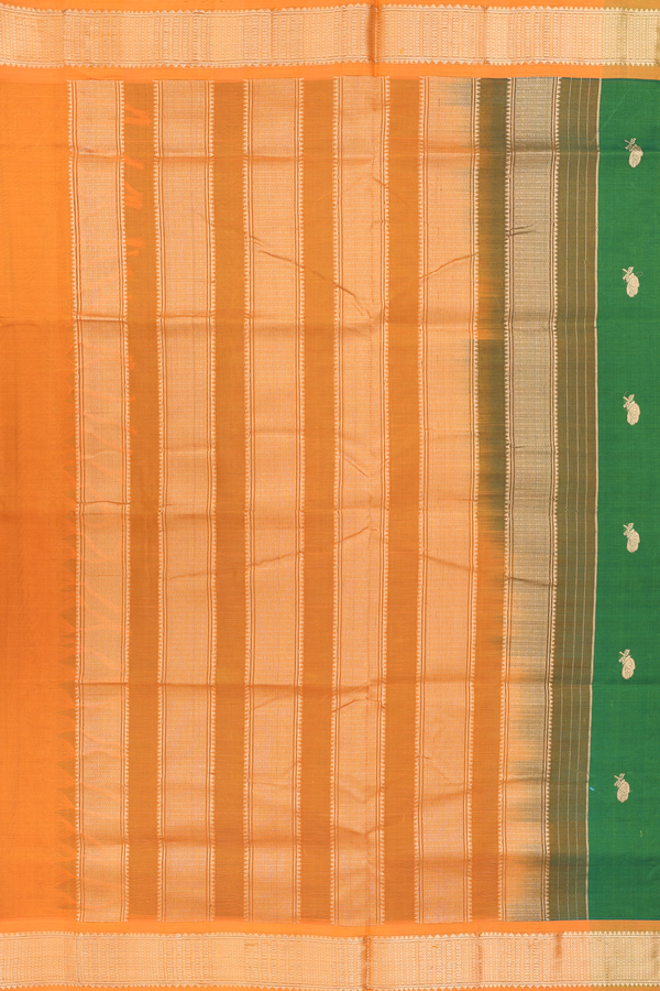 Nine Yards Silk Cotton Saree Fern Green With Floral Buttas