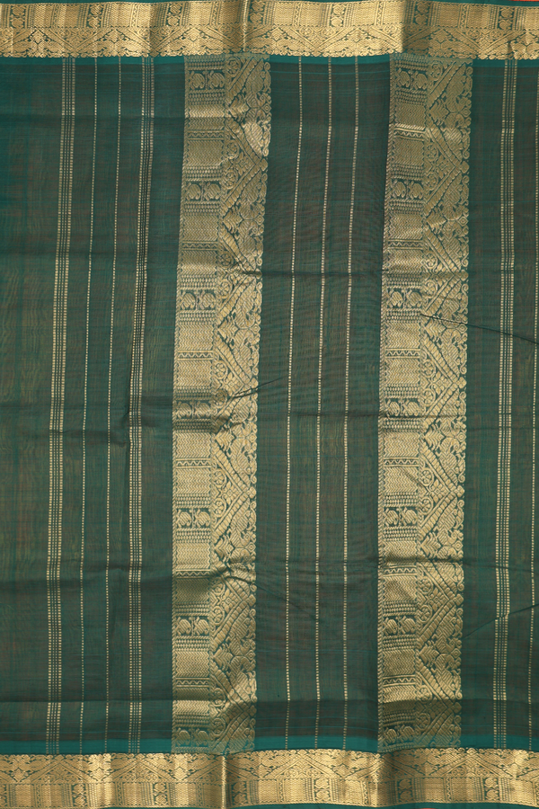 Nine Yards Silk Cotton Saree Ginger Orange With Checks Design