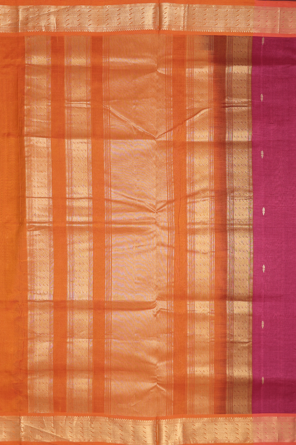 Nine Yards Silk Cotton Saree Hibiscus Red With Zari Buttas