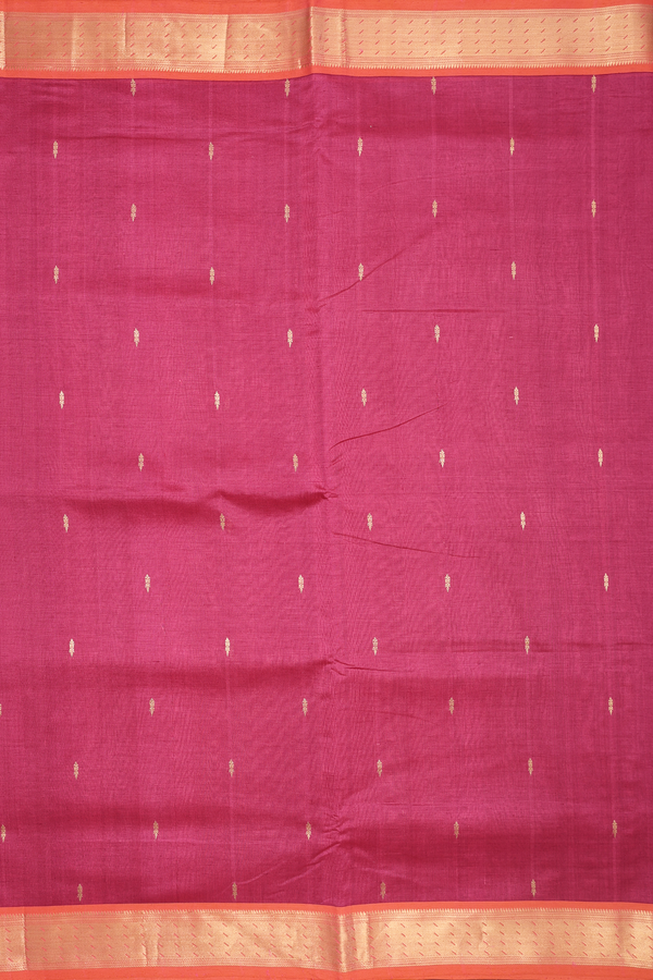 Nine Yards Silk Cotton Saree Hibiscus Red With Zari Buttas