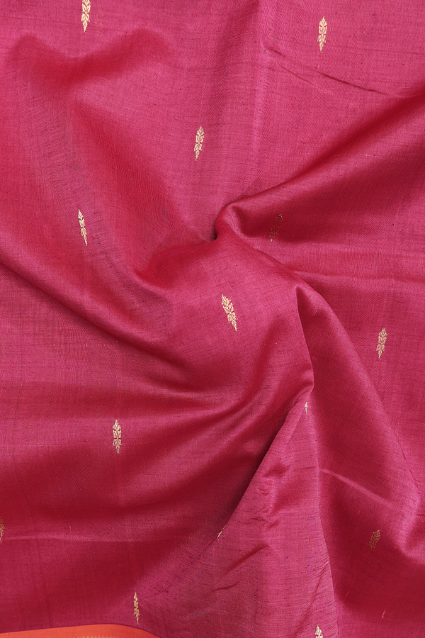 Nine Yards Silk Cotton Saree Hibiscus Red With Zari Buttas