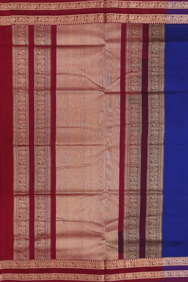 Nine Yards Silk Cotton Saree In Blue With Rettai Pettu Border