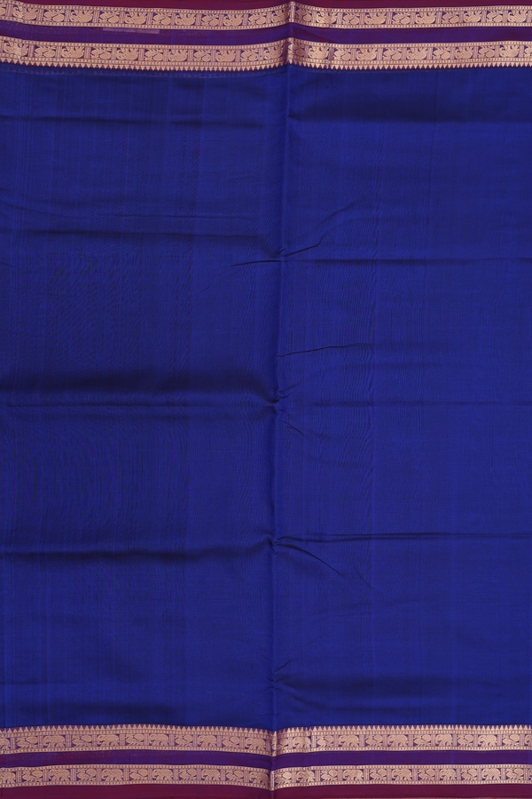 Nine Yards Silk Cotton Saree In Blue With Rettai Pettu Border