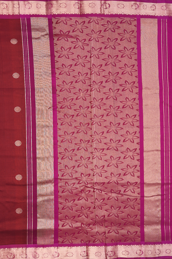 Nine Yards Silk Cotton Saree In Brown With Chakram Buttas