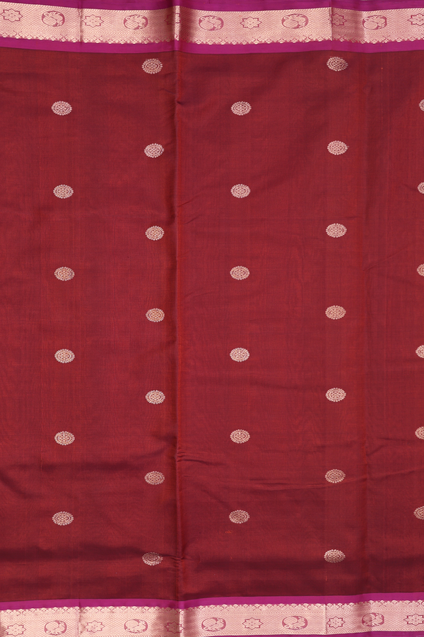 Nine Yards Silk Cotton Saree In Brown With Chakram Buttas