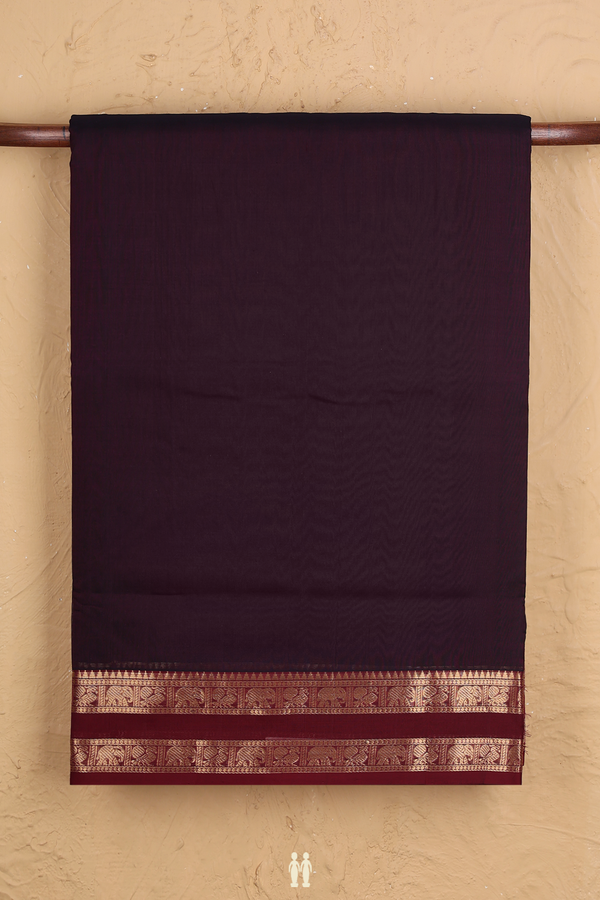 Nine Yards Silk Cotton Saree In Brown With Rettai Pettu Border
