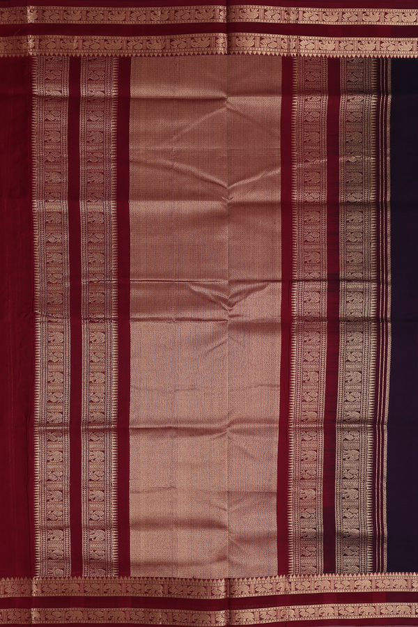 Nine Yards Silk Cotton Saree In Brown With Rettai Pettu Border