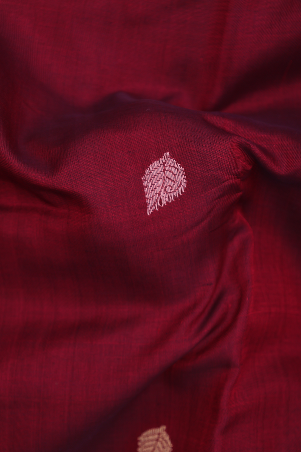 Nine Yards Silk Cotton Saree In Burgundy Red With Zari Buttas