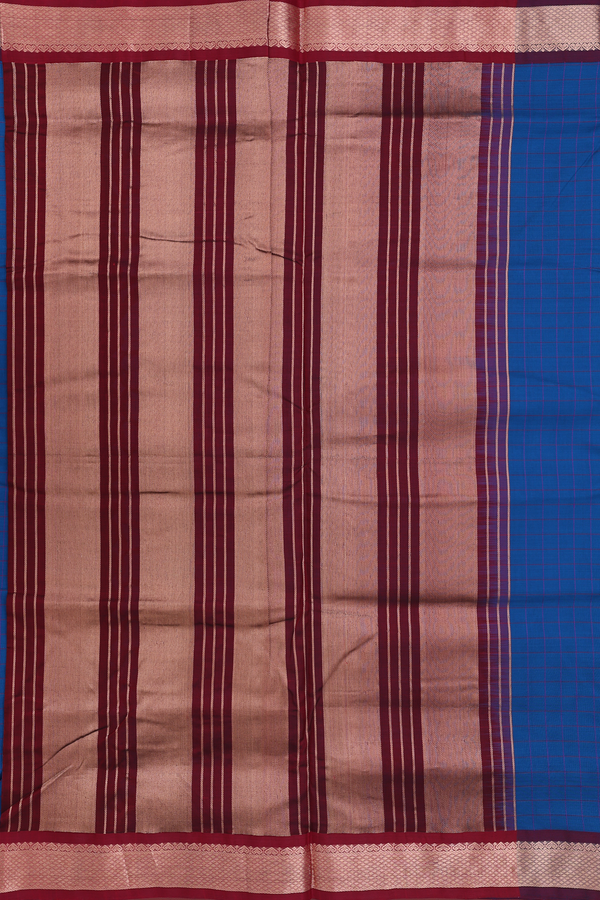 Nine Yards Silk Cotton Saree In Capri Blue With Checks Design