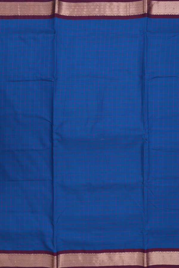 Nine Yards Silk Cotton Saree In Capri Blue With Checks Design