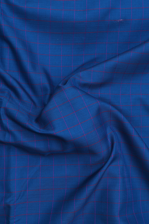 Nine Yards Silk Cotton Saree In Capri Blue With Checks Design