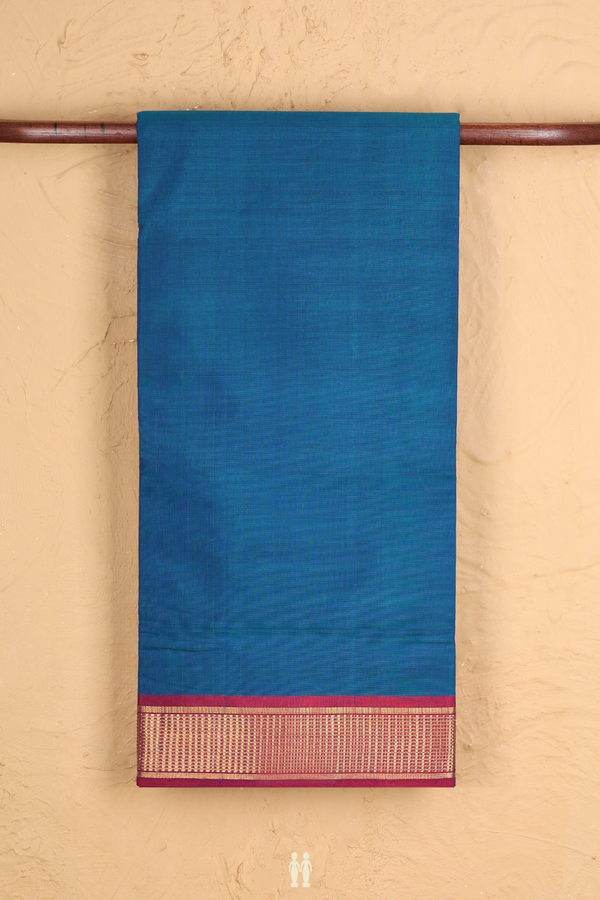 Nine Yards Silk Cotton Saree In Capri Blue With Zari Border