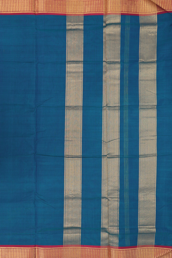 Nine Yards Silk Cotton Saree In Capri Blue With Zari Border