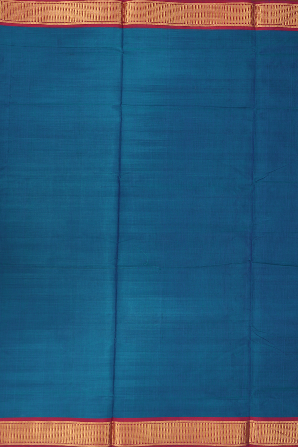 Nine Yards Silk Cotton Saree In Capri Blue With Zari Border