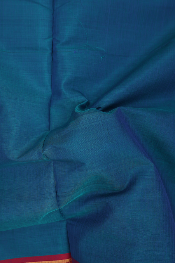 Nine Yards Silk Cotton Saree In Capri Blue With Zari Border