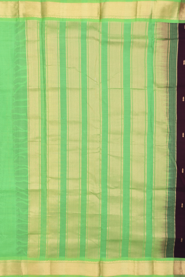 Nine Yards Silk Cotton Saree In Coffee Brown With Zari Buttas