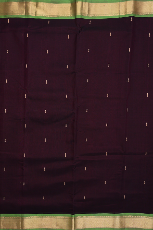 Nine Yards Silk Cotton Saree In Coffee Brown With Zari Buttas