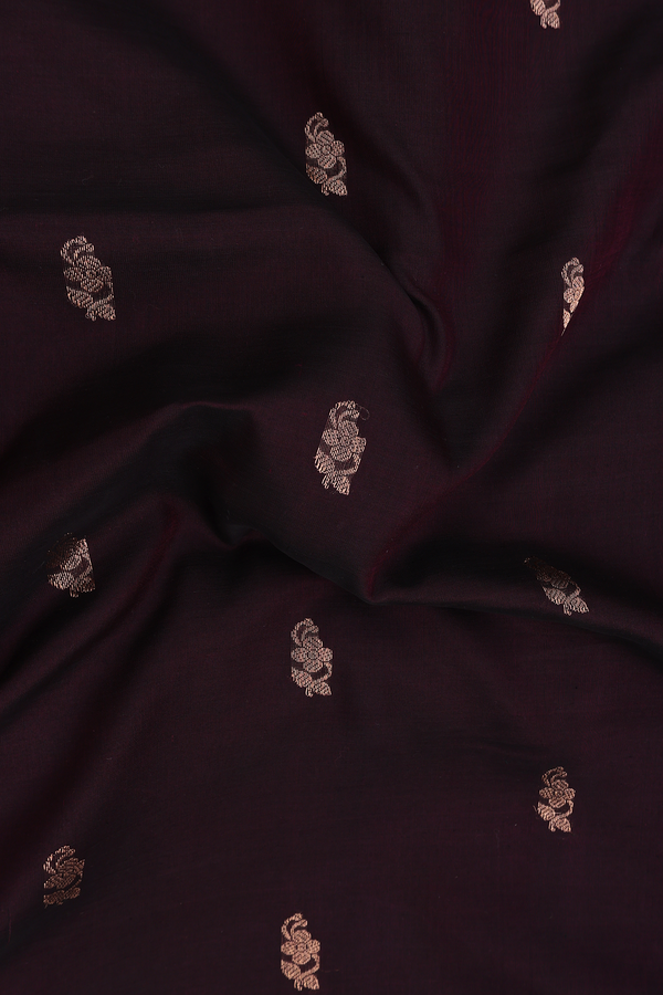 Nine Yards Silk Cotton Saree In Dark Brown With Floral Buttas