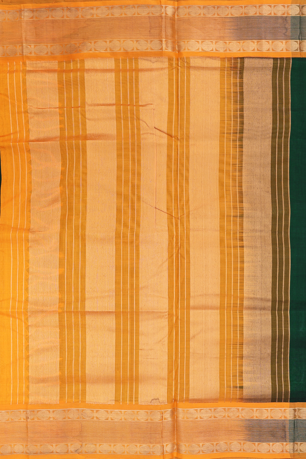 Nine Yards Silk Cotton Saree In Dark Green With Floral Buttas