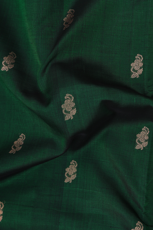 Nine Yards Silk Cotton Saree In Dark Green With Floral Buttas