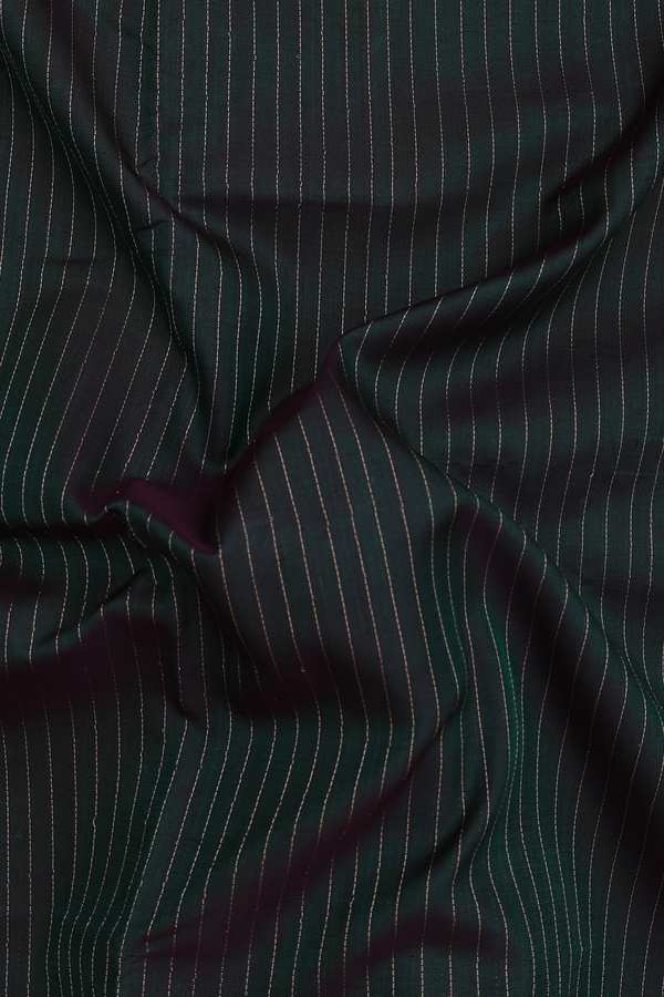 Nine Yards Silk Cotton Saree In Dark Green With Stripes Design