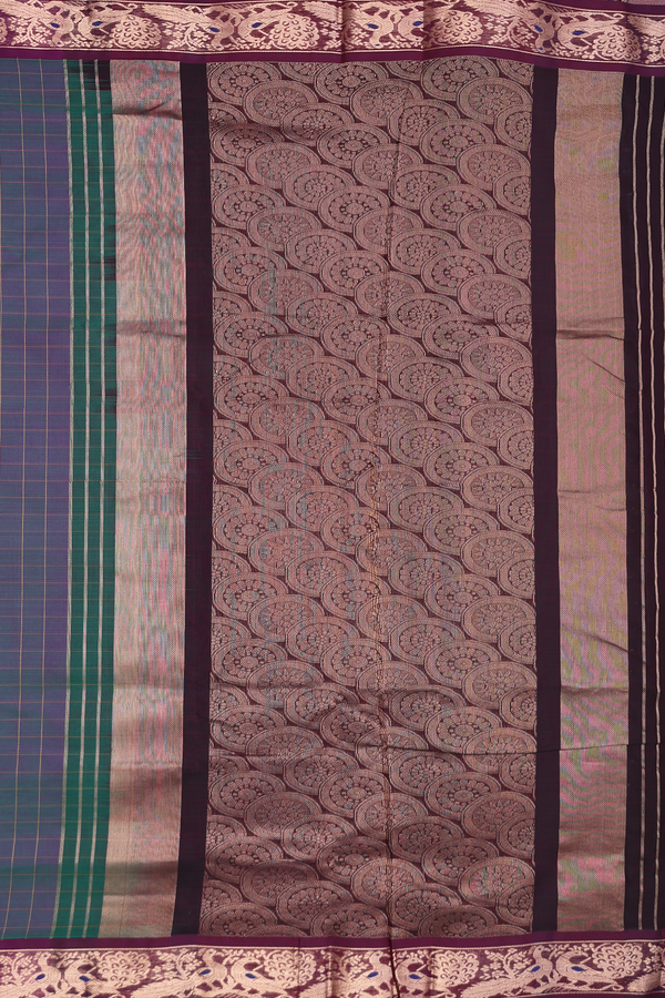 Nine Yards Silk Cotton Saree In Dual Tone With Checks Design