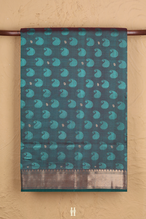 Nine Yards Silk Cotton Saree In Dual Tone With Paisley Design