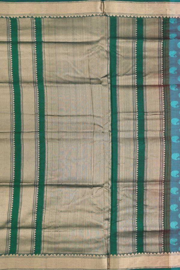 Nine Yards Silk Cotton Saree In Dual Tone With Paisley Design
