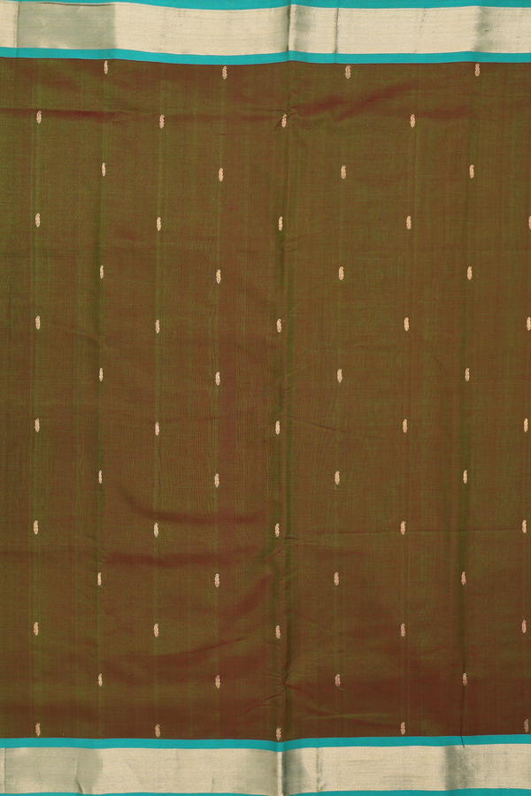 Nine Yards Silk Cotton Saree In Dual Tone With Zari Buttas