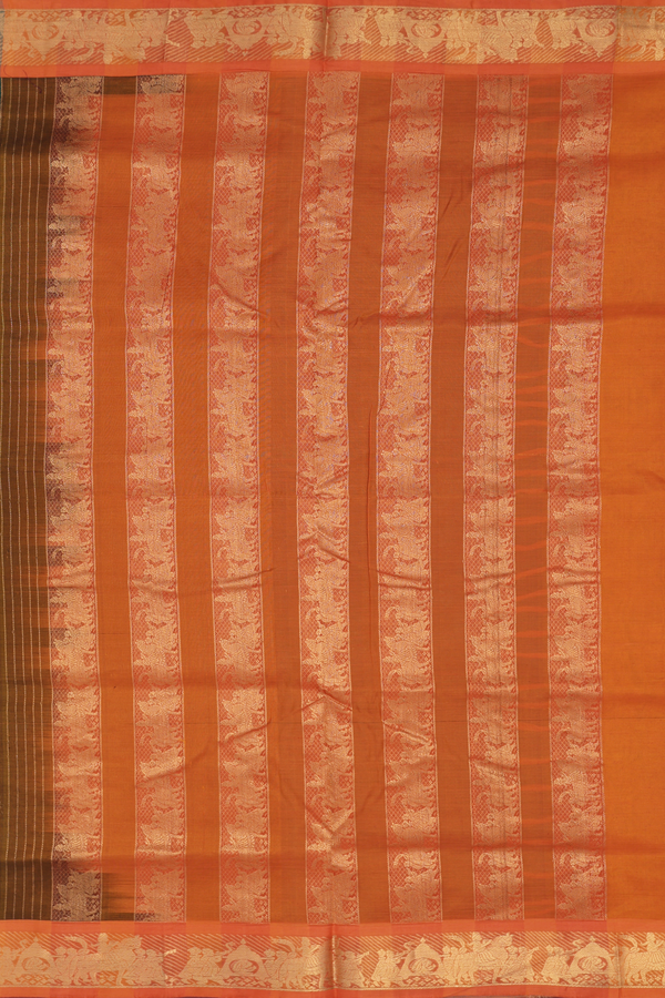 Nine Yards Silk Cotton Saree In Forest Green With Zari Butta
