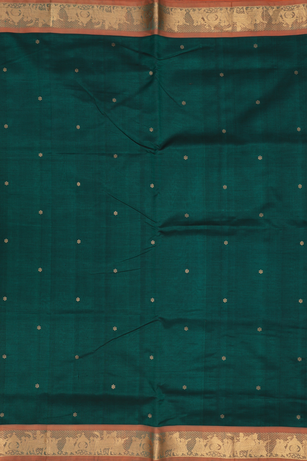 Nine Yards Silk Cotton Saree In Forest Green With Zari Butta