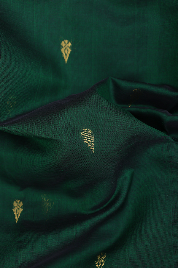 Nine Yards Silk Cotton Saree In Forest Green With Zari Buttas