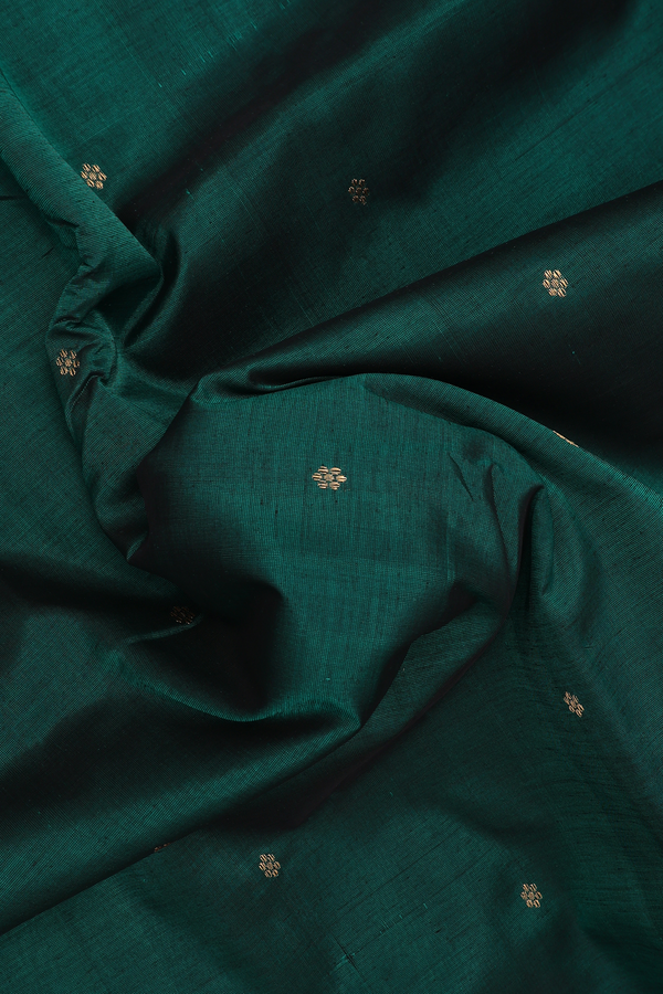 Nine Yards Silk Cotton Saree In Forest Green With Zari Butta