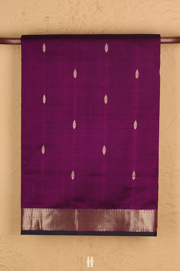 Nine Yards Silk Cotton Saree In Grape Purple With Zari Buttas