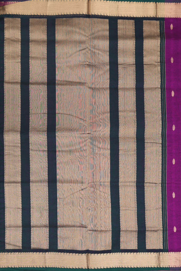 Nine Yards Silk Cotton Saree In Grape Purple With Zari Buttas
