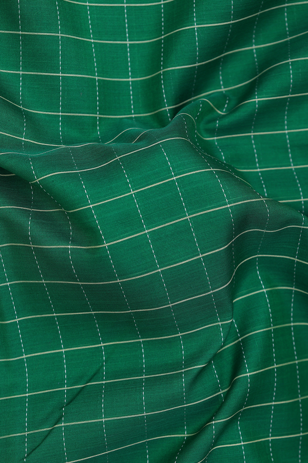 Nine Yards Silk Cotton Saree In Green With Checks Design