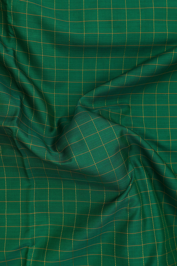 Nine Yards Silk Cotton Saree In Green With Checks Design